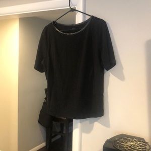 Textured short sleeve black top with leather trim!